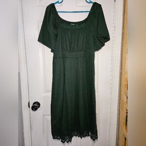 BloomChic Dark Green Midi Dress with Lace Trim